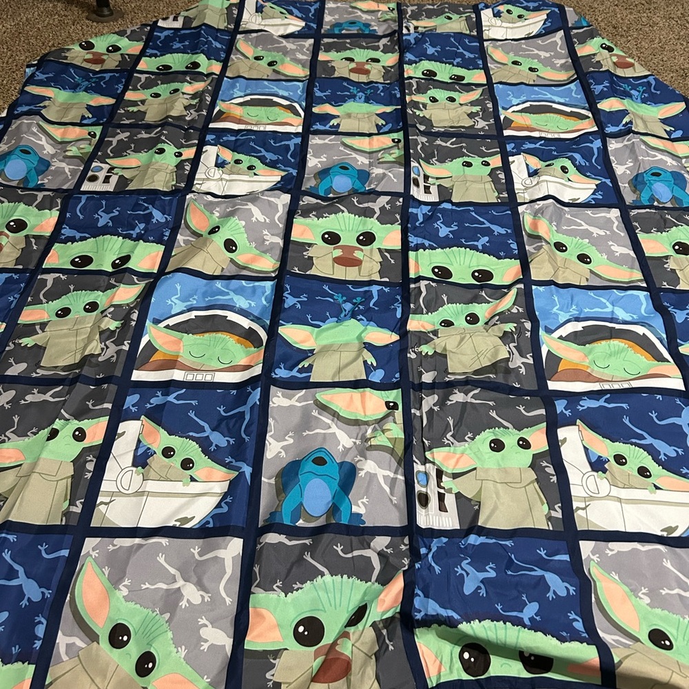 Grogu Themed Blue & Gray Shower Curtain - Star Wars Style